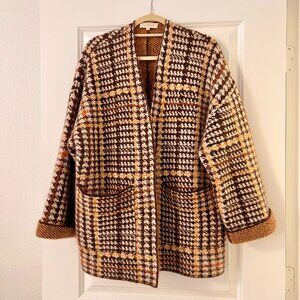 Sezane Brown and Cream Oscar Checkered Cardigan